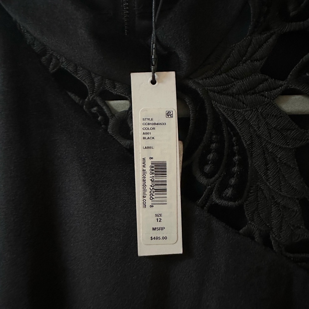 Alice + Olivia Black Midi Dress with Cutout Lace Hem - Picture 8 of 8
